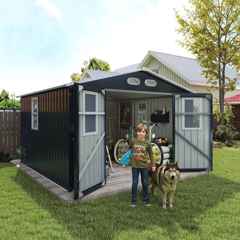 Outdoor Storage Shed, 8x8 protective film, four daylight Windows Lockable Doors,A practical and thoughtful gift