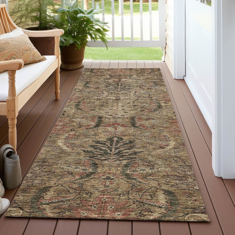 Machine Washable Indoor/ Outdoor Boho Traditional Chantille Rug