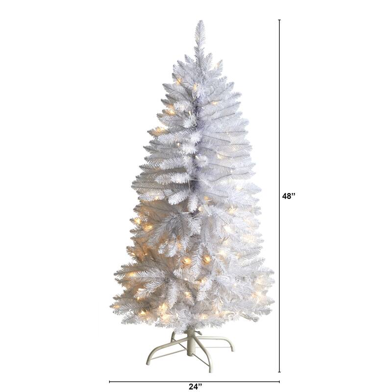 4' Slim White Artificial Christmas Tree with 100 Warm White LED Lights and 293 Bendable Branches