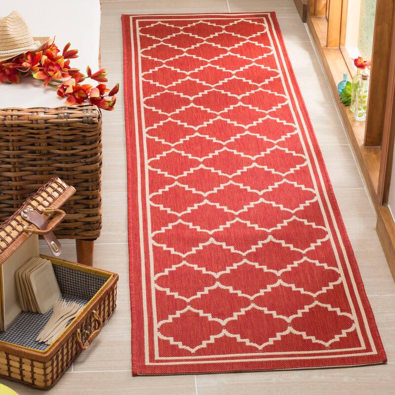 SAFAVIEH Courtyard Celine Indoor/ Outdoor Waterproof Patio Backyard Rug - 2'3" x 6'7" - Red/Beige