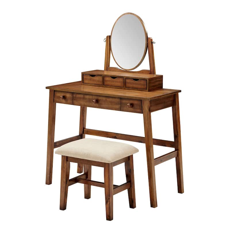 51.75" Walnut Brown Vanity Set with Tilt Mirror and Stool