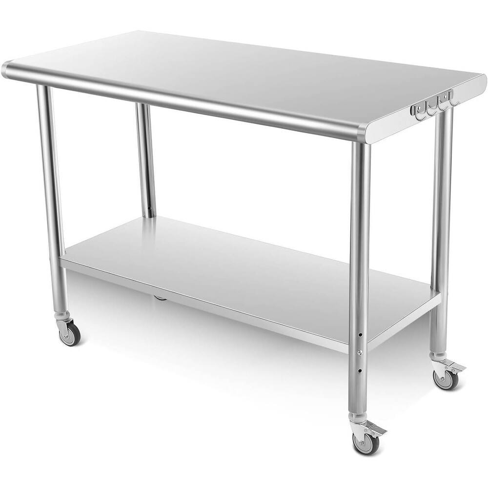 48 x 24 Stainless Steel Prep Table with Under Shelf, Hooks