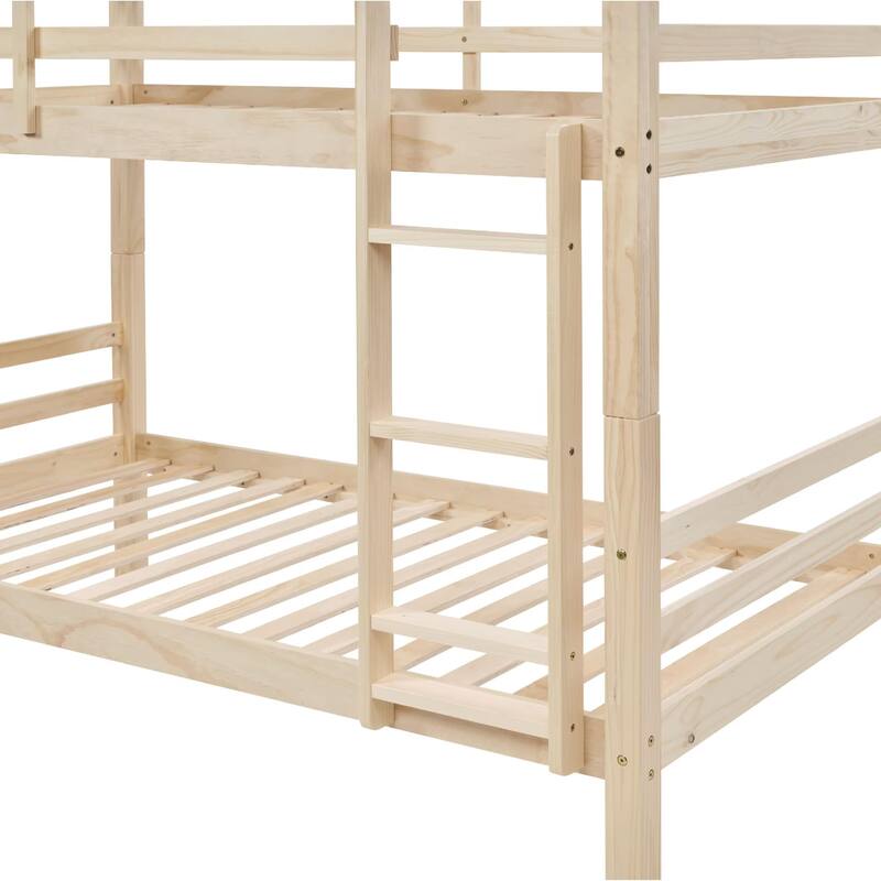 Twin Bunk Bed,Wooden,High Guardrail,Ladder,Kids Teens,Dorm Guest