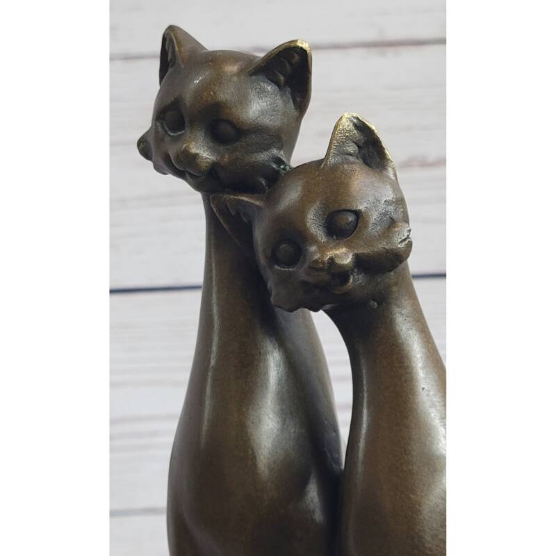 Pair Of Slender Siamese Cats Kittens Bronze Statue Sculpture Figure 9 Inches X 5 Inches