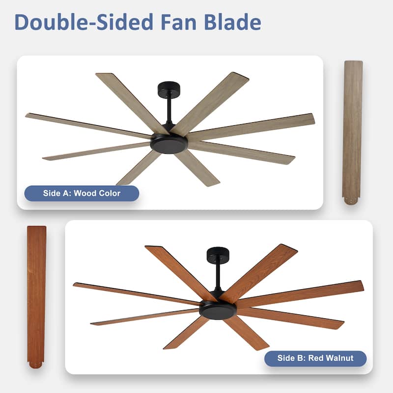 Large Ceiling Fan without Light - 8-Blade, Remote App Control, Dimmable 3CCT LED, Quiet DC Motor​