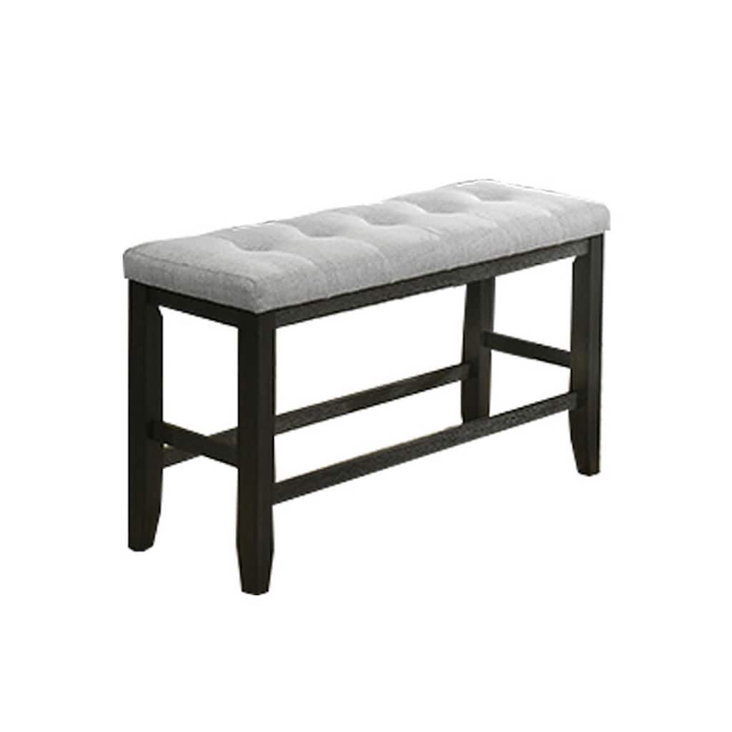Woodlands 48 Inch Counter Height Bench, Wood, Tufted Seat, Black, White