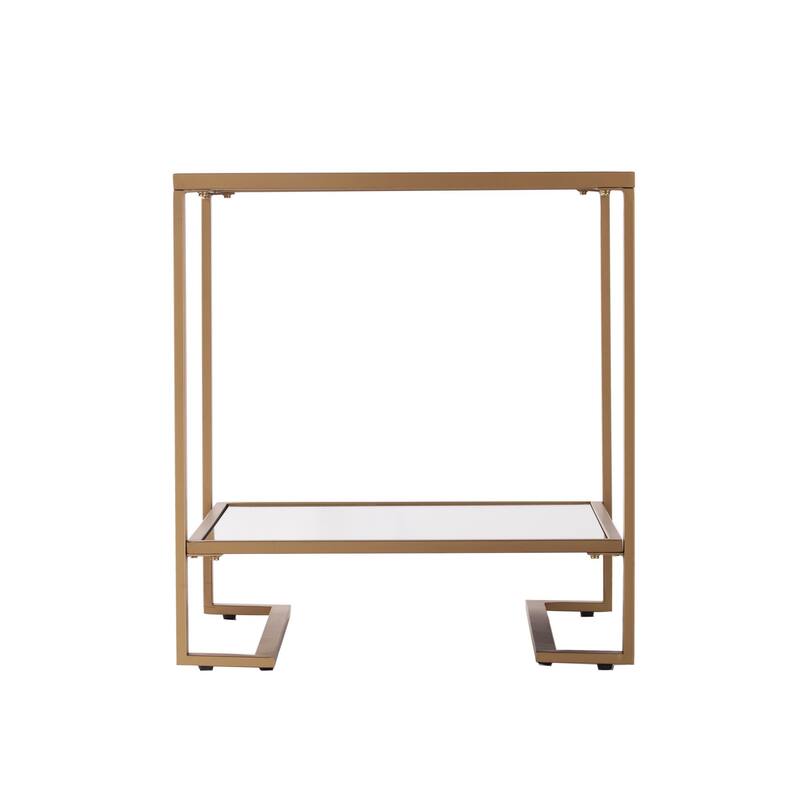 HomeRoots 24" Gold Glass And Iron Square Mirrored End Table With Shelf - 22' X '24' X '22