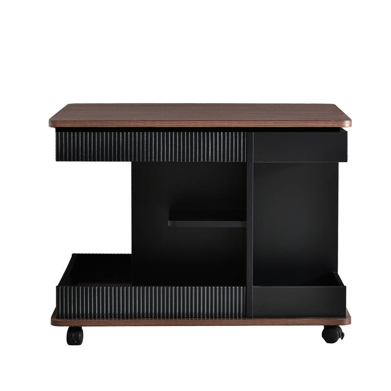 Modern Multifunctional End Table with Wheels,MDF Sofa Side Table with 360°Rotating Lift-Top