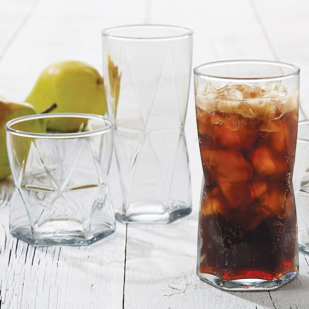 Libbey Rhombus 16-Piece Tumbler and Rocks Glass Set - Set of 16