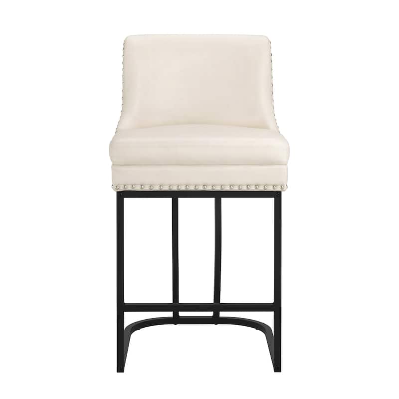 26" Modern Metal Barstools Set of 2 Upholstered Counter Height Bar stools with Back and 6" Thick Cushion for Kitchen Island