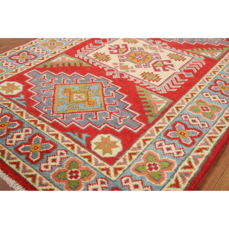 Geometric Kazak Foyer Rug Handmade Nursery Wool Carpet - 2'9"x 4'0"