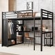 preview thumbnail 1 of 22, Black Metal Loft Bed Frame with Built-In Wardrobe, Desk and Shelves Queen