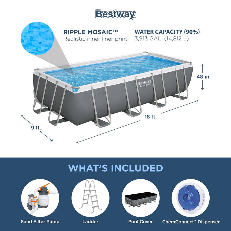 Bestway Power Steel 18' x 9' x 48" Rectangular Above Ground Swimming Pool Set