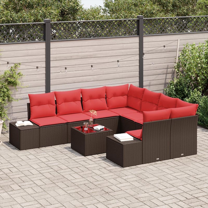 vidaXL 9 Piece Garden Sofa Set with Cushions - 103.9×92.1×27.2