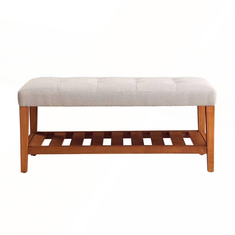 Fabric Upholstered Bench with Open Storage