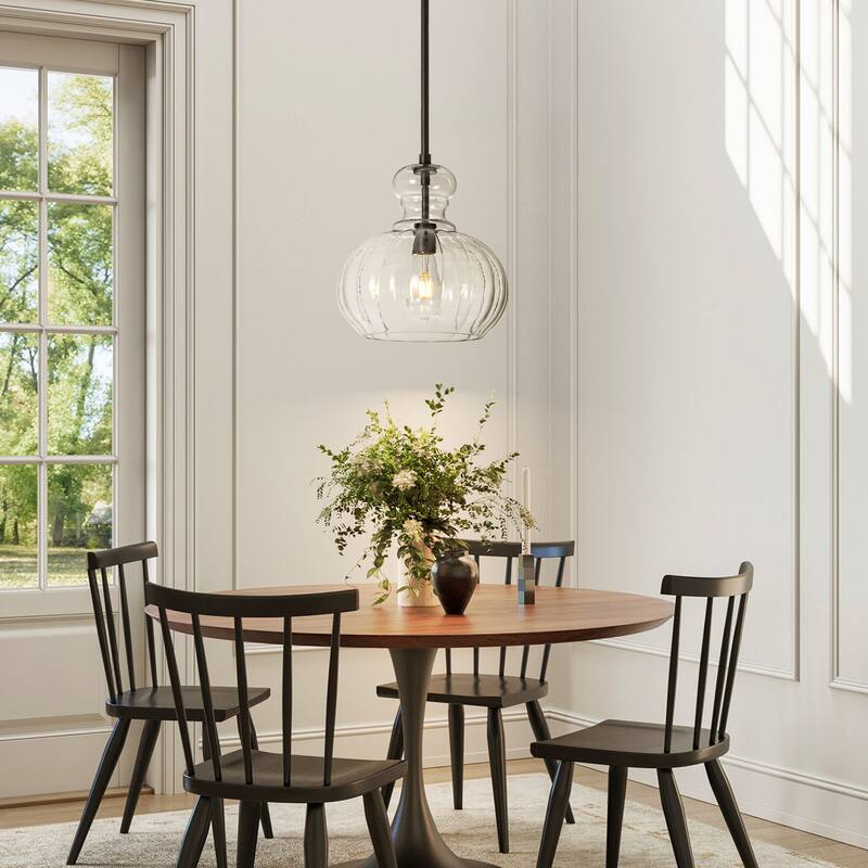 1-Light Modern Black/Gold Dome Textured Clear Glass Pendant Lights