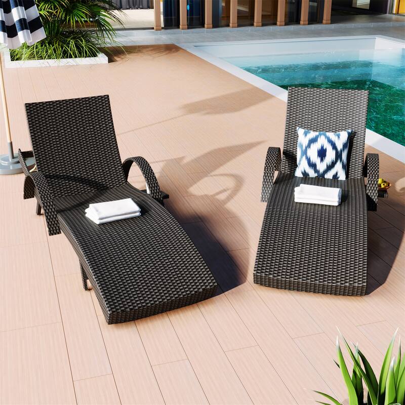 80'' Outdoor Wicker Chaise Lounge Chairs Set of 2 - Black