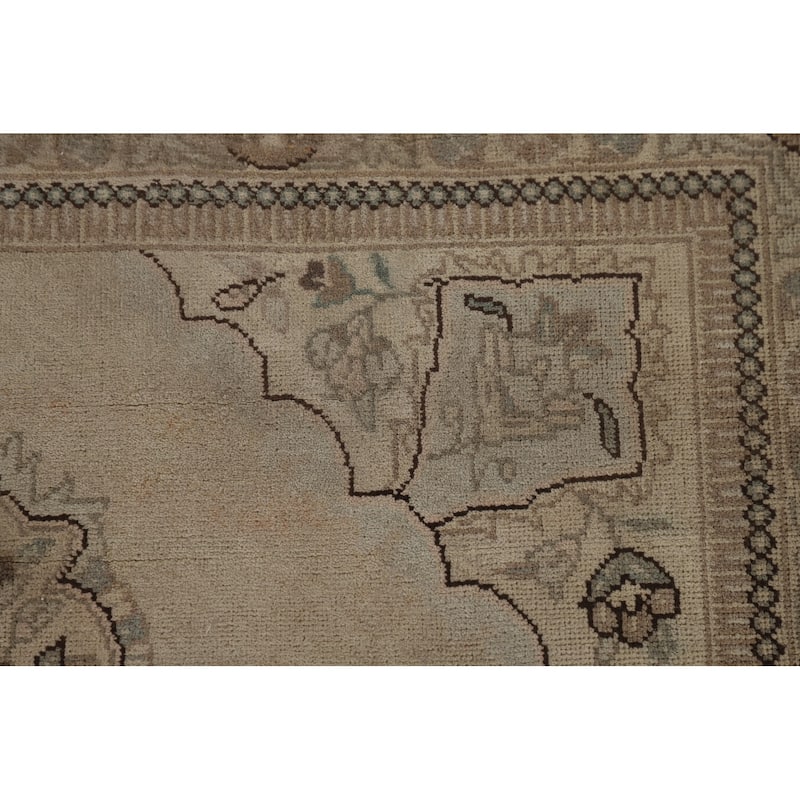 Geometric Tabriz Persian Vintage Rug Hand-Knotted Beige Wool Carpet - 3'6"x 5'3"