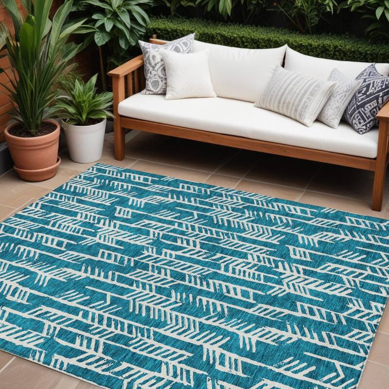 HomeRoots Tribal Transitional Rectangle Outdoor Rug - 8' X 10'