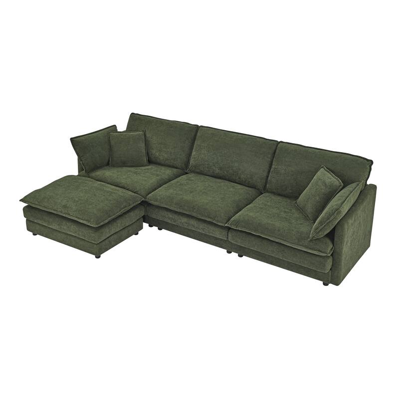 110.2" L-Shaped Sectional Sofa with Ottoman, Convertible 4-Seater Couch in Soft Towel Fabric