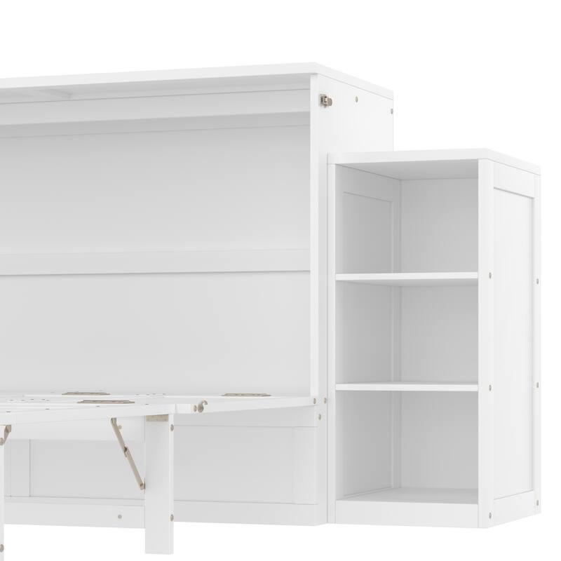 Foldable Wall Cabinet Queen Murphy Bed with Drawers and Open Shelves