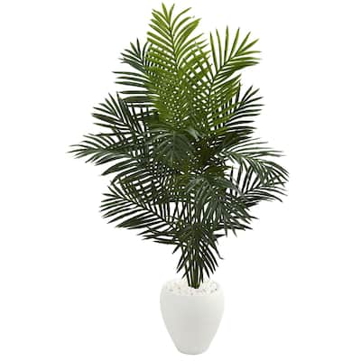 Artificial Palm Tree 5.5Ft Indoor Tropical Decor White Planter - Living Room Focal Point - 5.5ft.