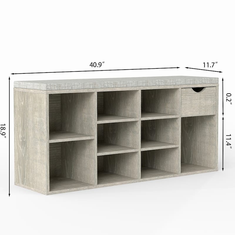 Storage Bench with Cushion, 10-Compartment Shoe Rack Bench with Drawer, Entryway Organizer Bench 40.9" Wide, 330 lb Capacity