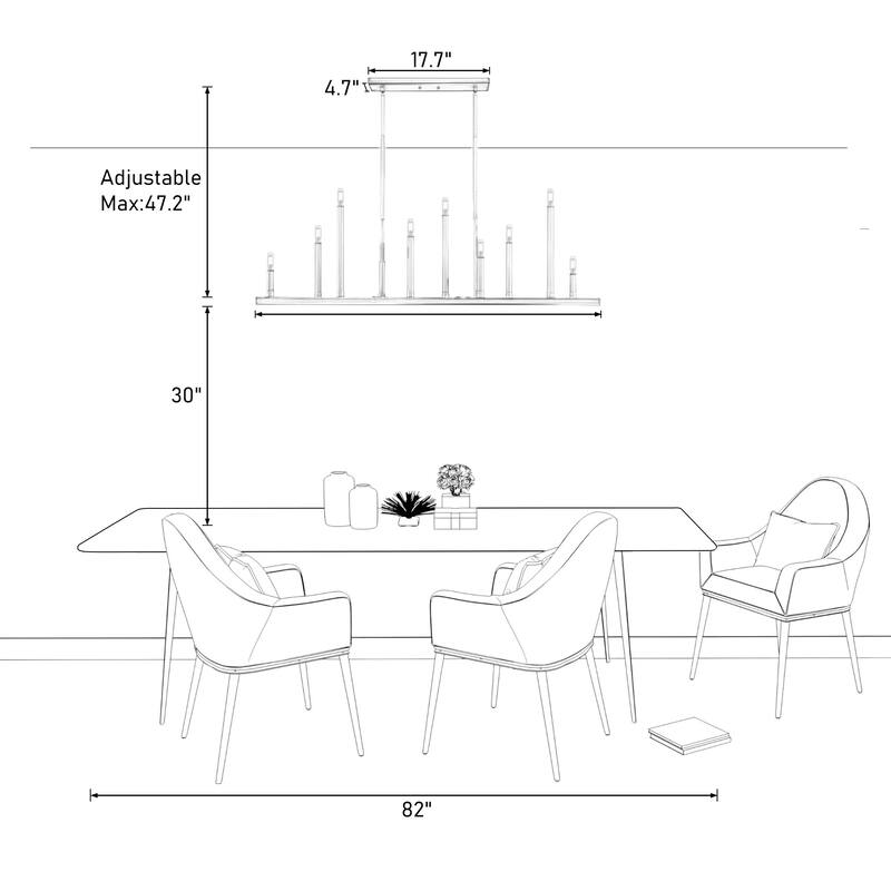 10 - Light Dimmable Modern Linear Kitchen Island Chandelier - 48.2 in