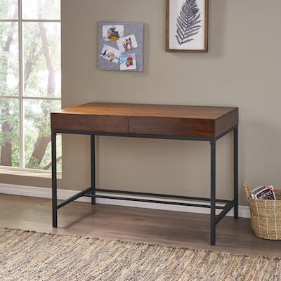 Retro Home Office Computer Desk with 2 Drawer and Metal Frame, Study Writing Table for Home Office Bedroom Study