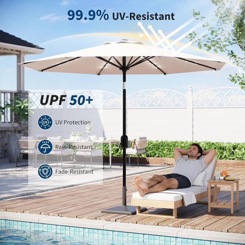 9 FT Outdoor Table Patio Umbrella, Waterproof UV Protection with Solar Lights