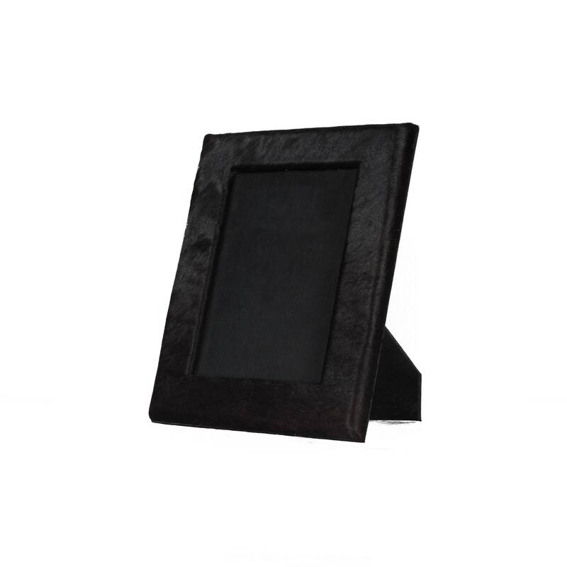 HomeRoots 5" x 7" Black Cowhide Hanging & Tabletop Picture Frame with Mat