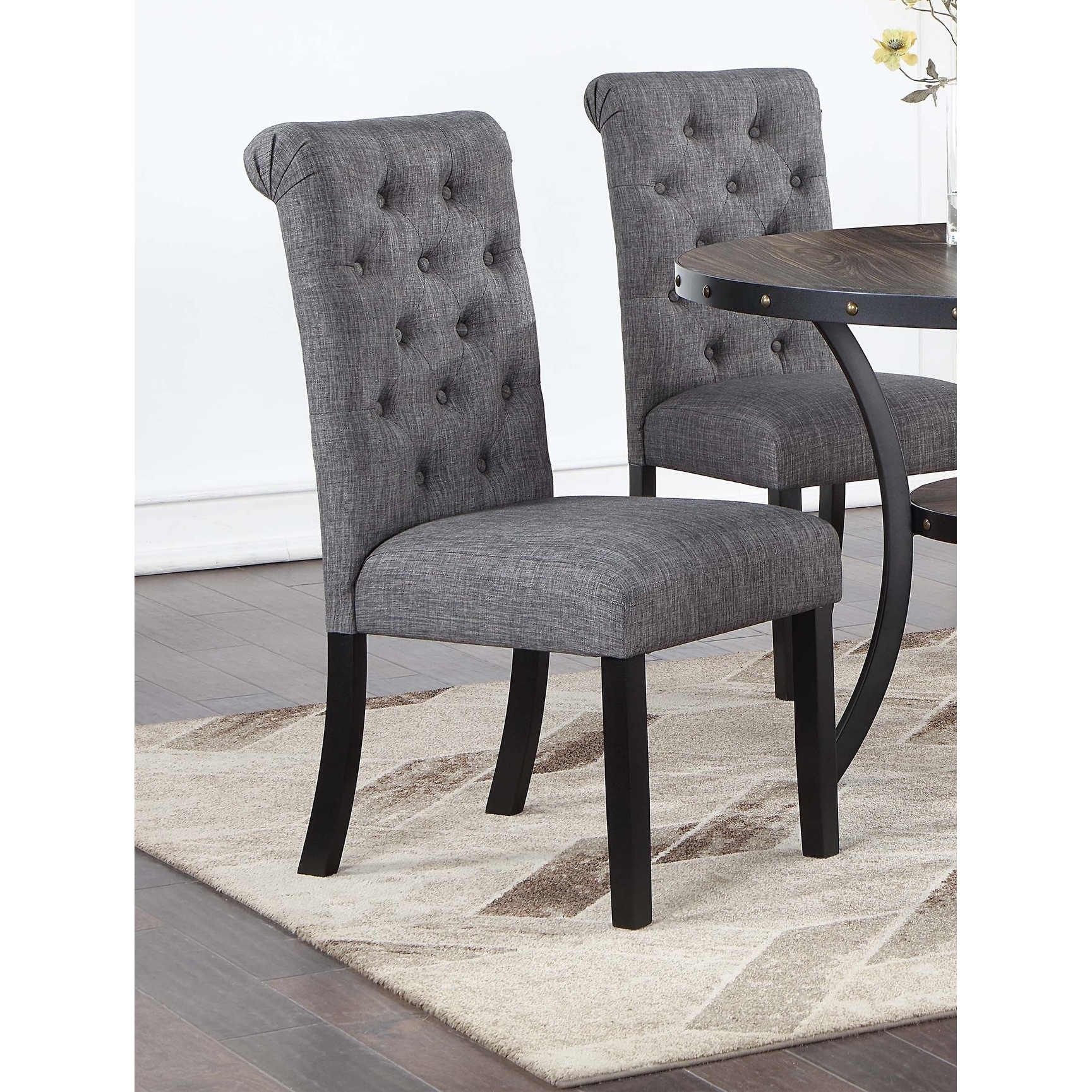 Dining Chairs Tufted Backrest Roll Back Chair Top Charcoal Finish