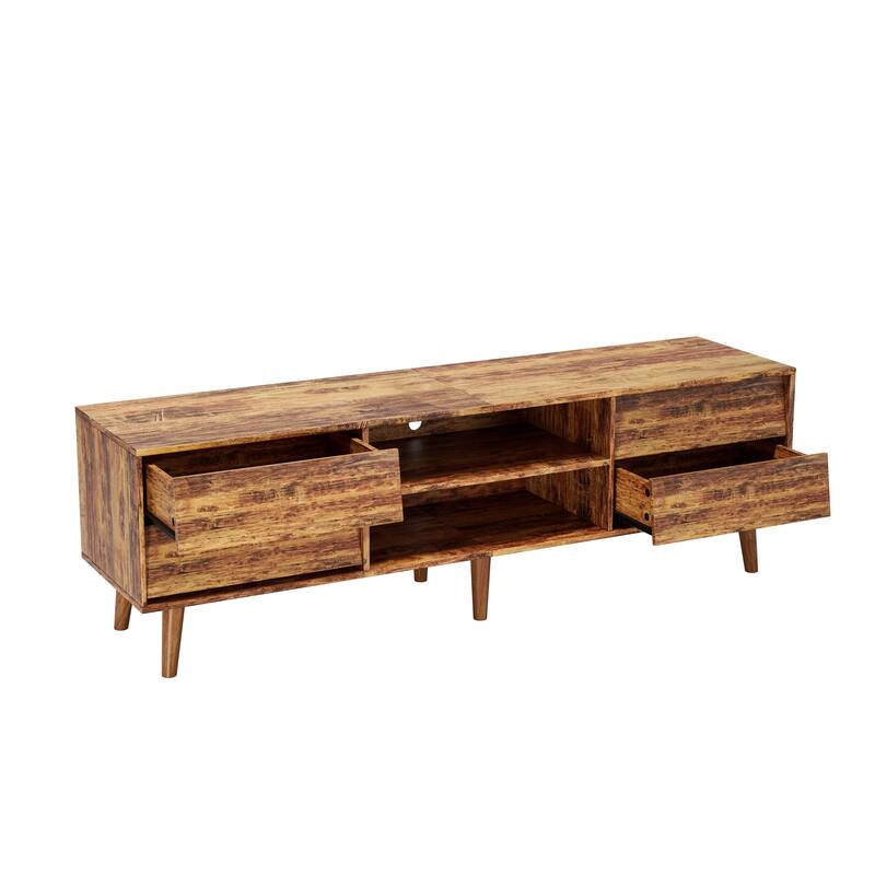 ​Vintage Style TV Stand with 4 Solid Wood Legs, 4 Drawers and 2 Shelves for Living Room Bedroom and Office