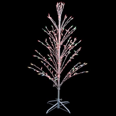 4' White Christmas Cascade Twig Tree Outdoor Decor - Multi Lights