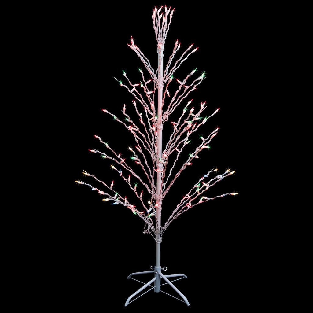4' White Christmas Cascade Twig Tree Outdoor Decor - Multi Lights