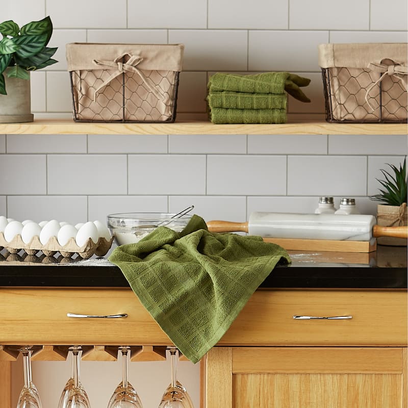 DII Solid Honey Gold Windowpane Terry Dishtowel 4 Piece