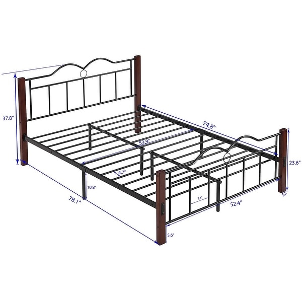 Metal Full Size Platform Bed With Wooden Feet - Bed Bath & Beyond ...