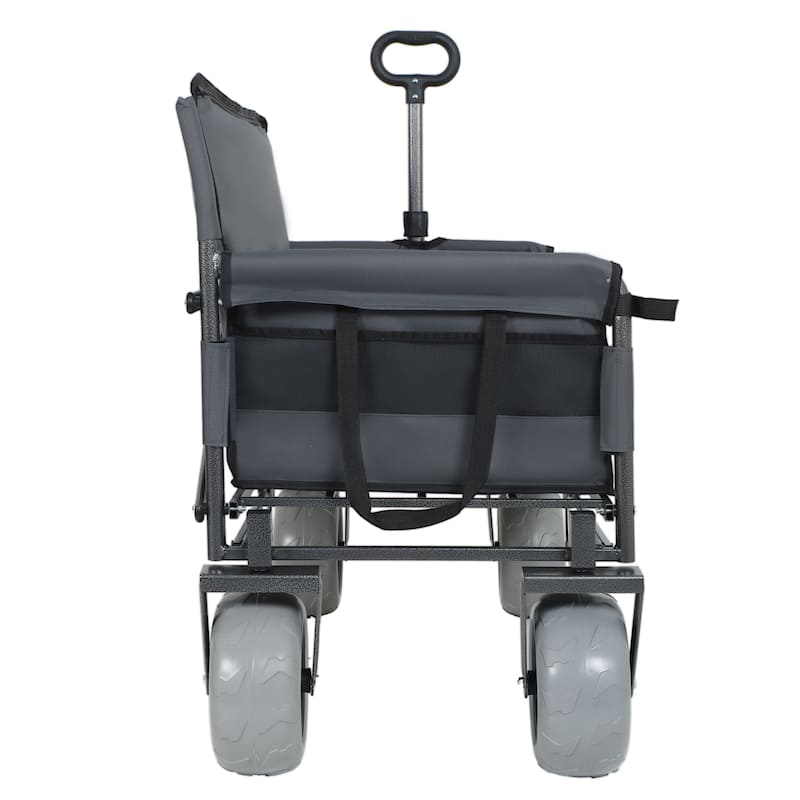 3-in-1 Folding Wagon Cart with Bench & 9″×4″ Beach Tires