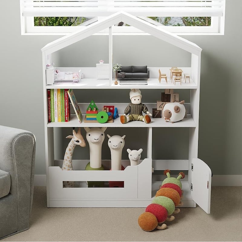 Kids Bookshelf and Toy Storage, Wooden Kids Bookcase with Motion Sensor Light