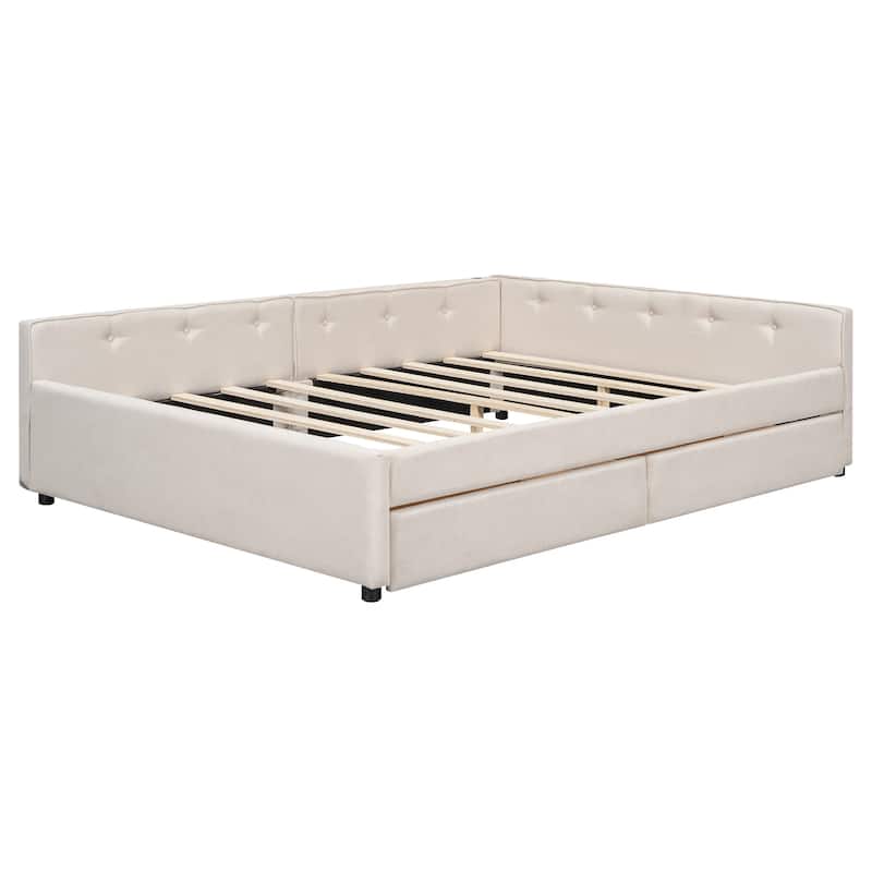 Roomfitters Full/Queen Size Upholstered Platform Bed with USB Port and Storage Base, Beige