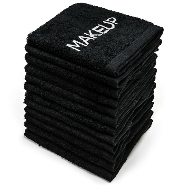 Kaufman Makeup Removal Black Towels. Embroidery Towel, Size 13"x 13" - 12-PK