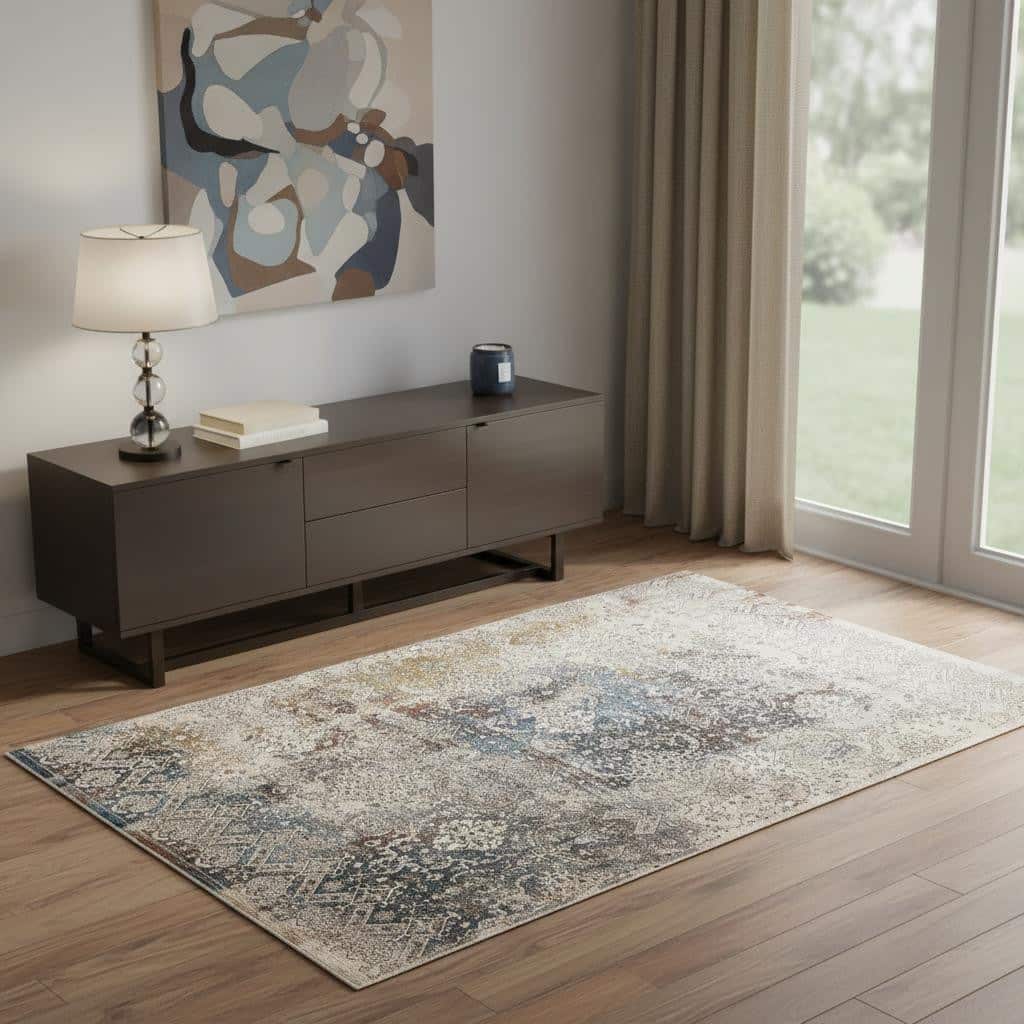 HomeRoots Medallion Contemporary Rectangle Area Rug - 4' X 6'