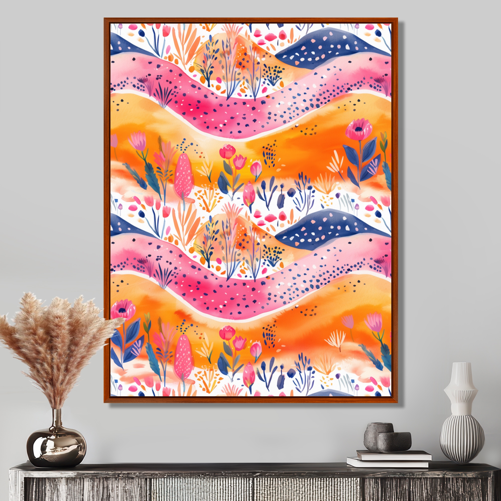 アートポスター　OAK　Art Frame　Pink × Overlap Stylized Pink Black Leopard Bold Vibrant Artwork Painting