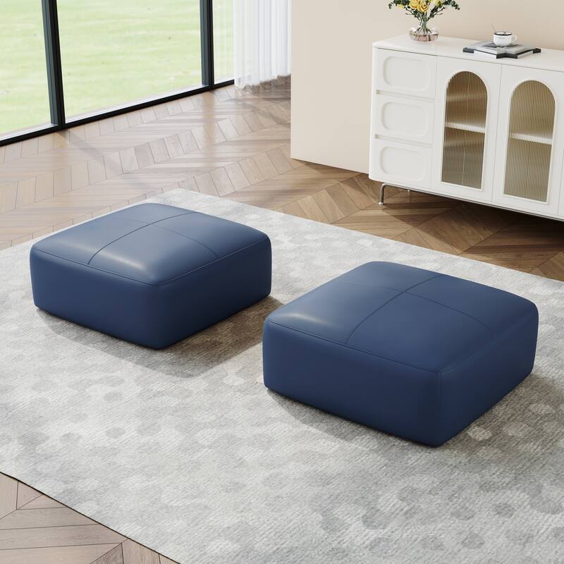 22"/ 35"/ 43" W Rectangular Modern Genuine Leather Ottoman Set of 2