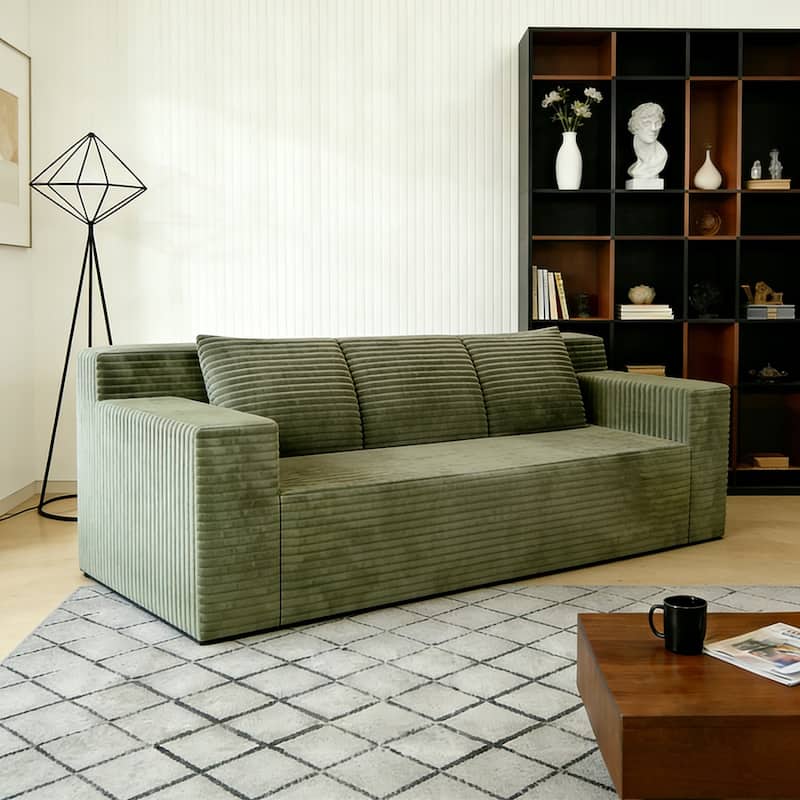71" Corduroy Fabric 3-Seater Sectional Sofa, No Assembly Required