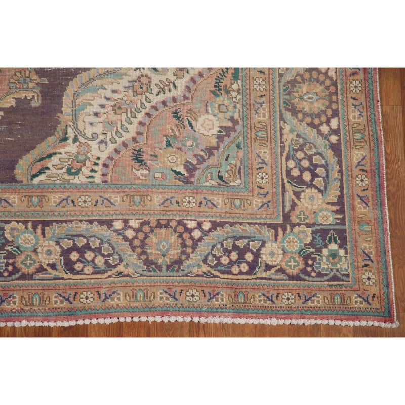 Geometric Tabriz Persian Vintage Area Rug Hand-knotted Wool Carpet - 6'8" x 9'4"