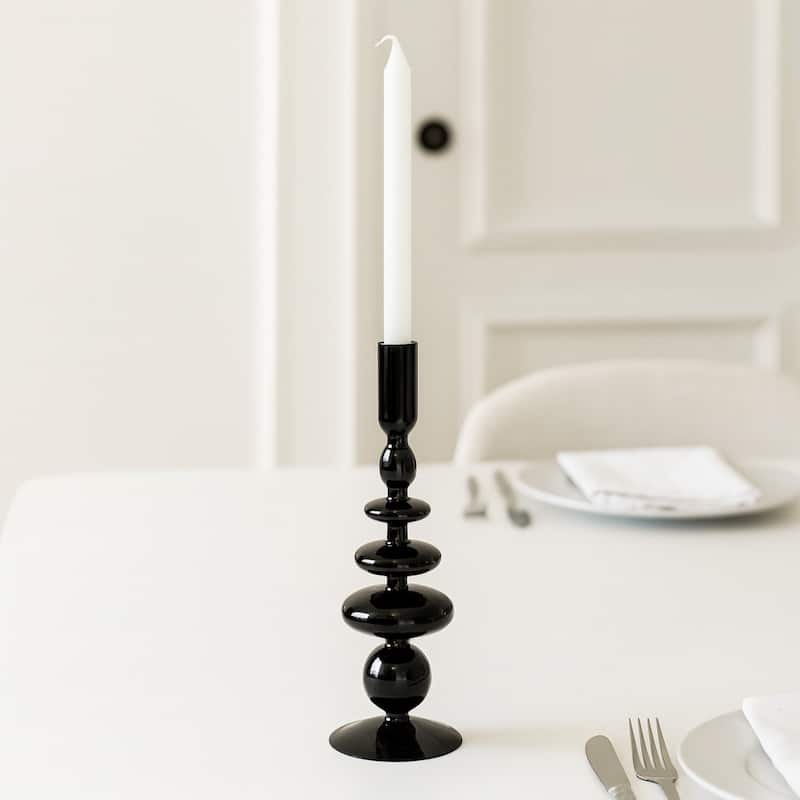 Sculptural Glass Candle Holder with Rounded Accent Base - Modern Tabletop Candle Holder for Any Room