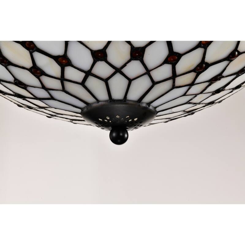 Celand Ivory with Amber Beads Flushmount Ceiling Lamp Tiffany Style Glass Shade - Ivory-Amber