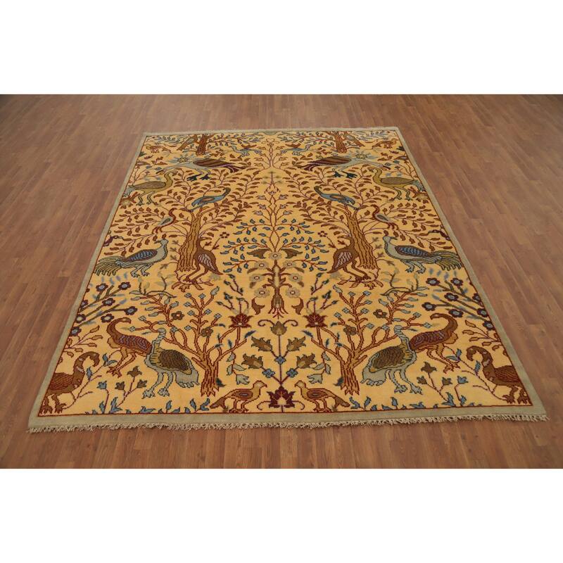 Hand Knotted Oriental 100% Wool Carpet Traditional All-Over Yellow & Gold Ziegler Area Rug - 9' 11'' X 8' 2''