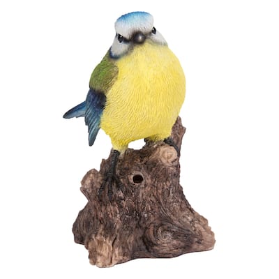 5.25" Motion Activated Singing Bid Blue Tit on Stump Figurine